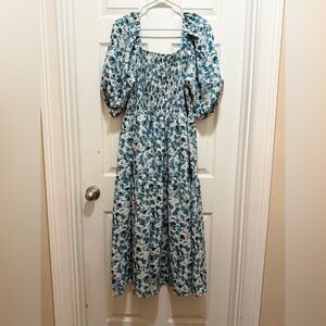 ODDY Puff Sleeve Blue Floral Dress